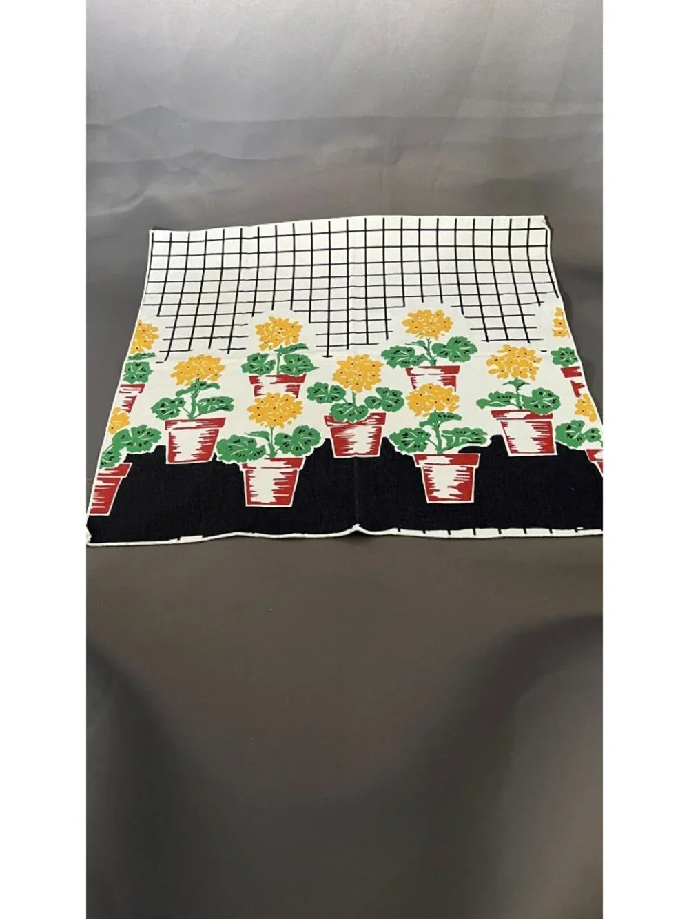 Set Of 4 Vintage Cotton Napkins With Potted Flowers Print